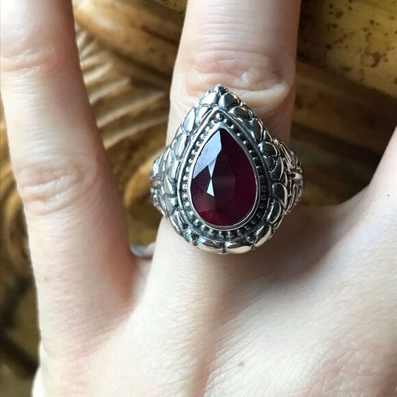 Natural Ruby Sterling Silver Ring Size 7 - Picture 1 of 9